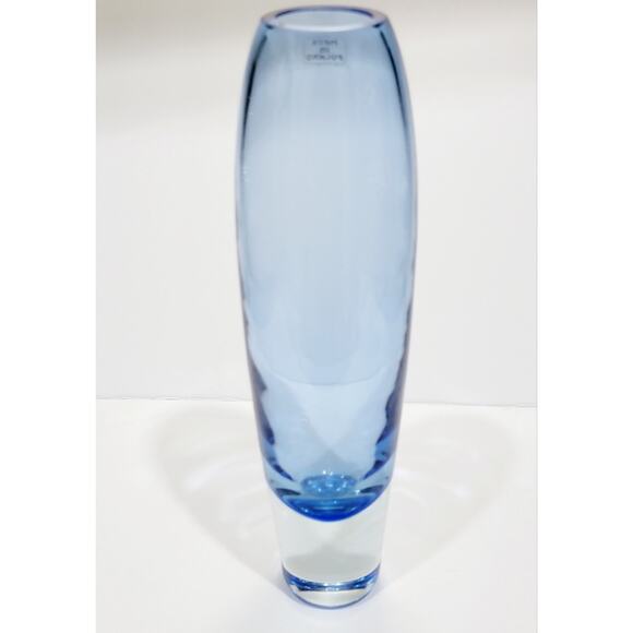 Blue Mouthblown 9.5" Heavy Art Glass Vase POLAND Barrel Oval - Picture 1 of 4